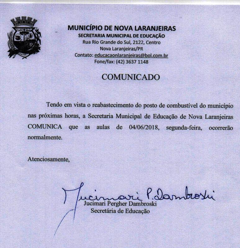 COMUNICADO DA SECRETARIA DE EDUCAÇÃO